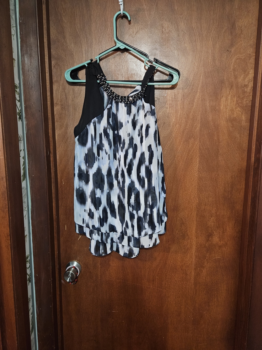 Jennifer Lopez Black and White Beaded Neck Halter Tank